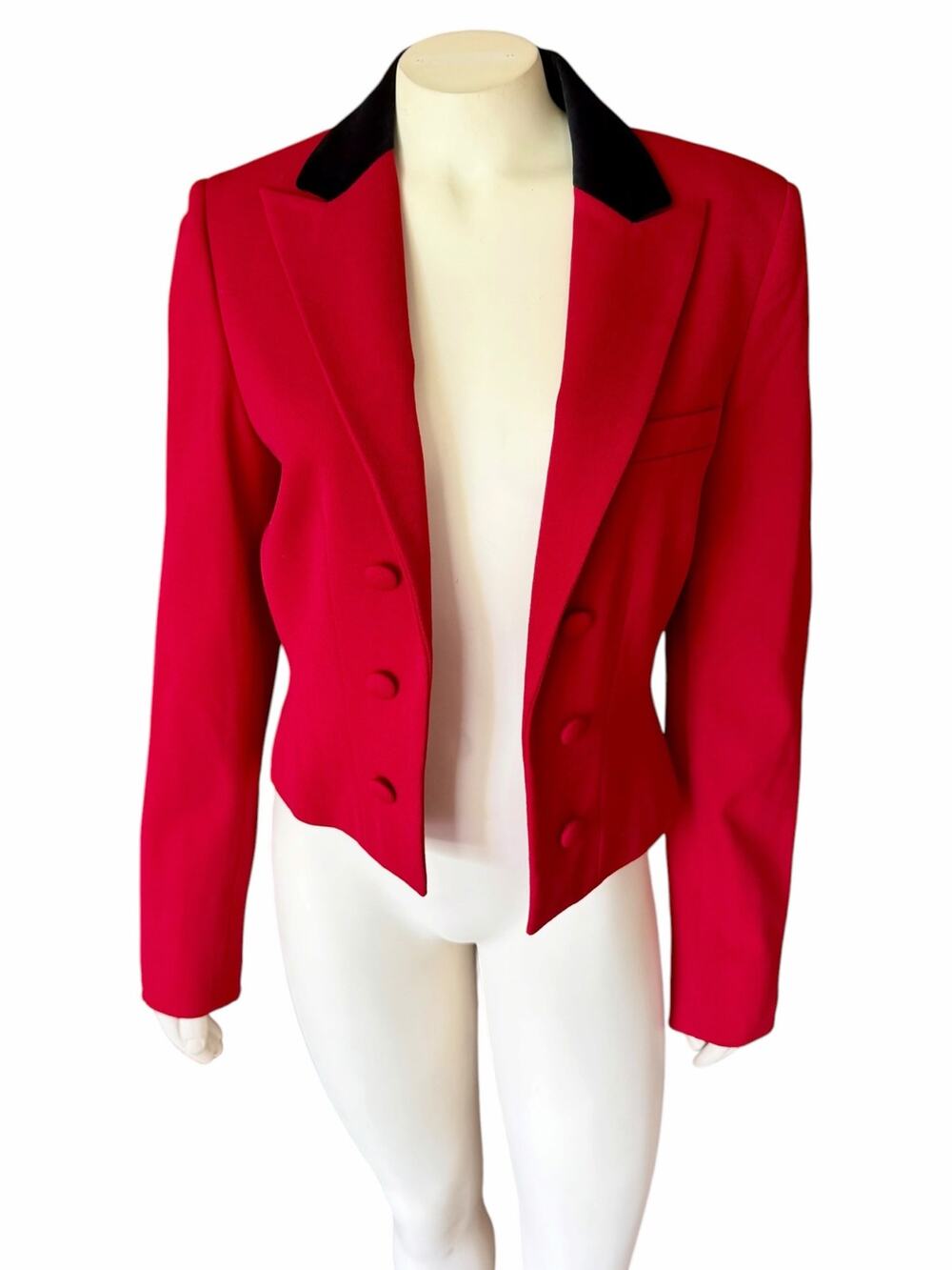 Lauren Ralph Lauren Red Wool Double-Breasted Blazer Jacket Sz 8 Velvet Collar